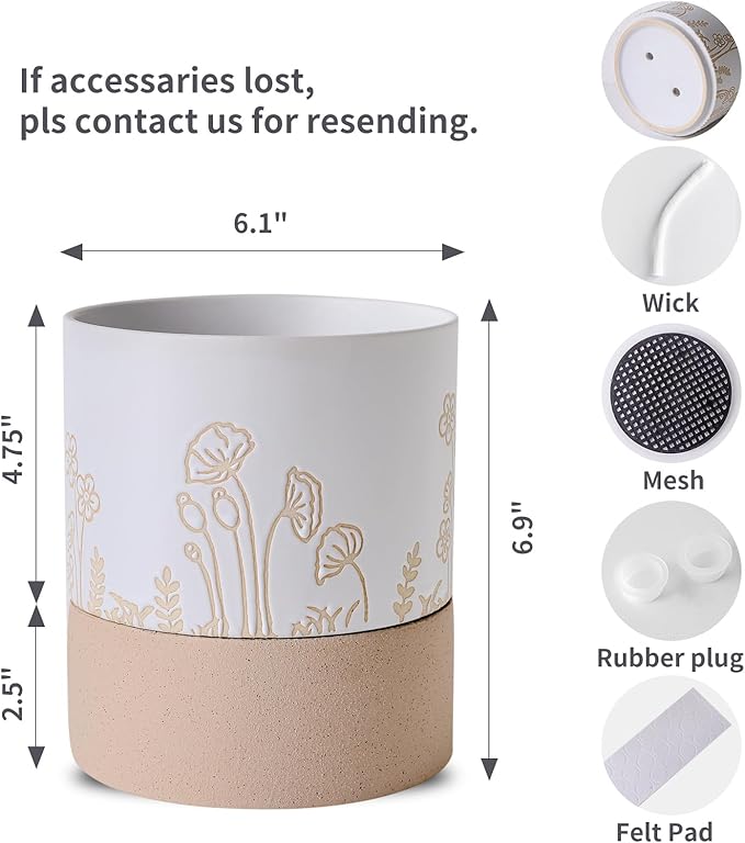 Nihow Self Watering Plant Pot: 6 Inch Ceramic Planter - Image 2