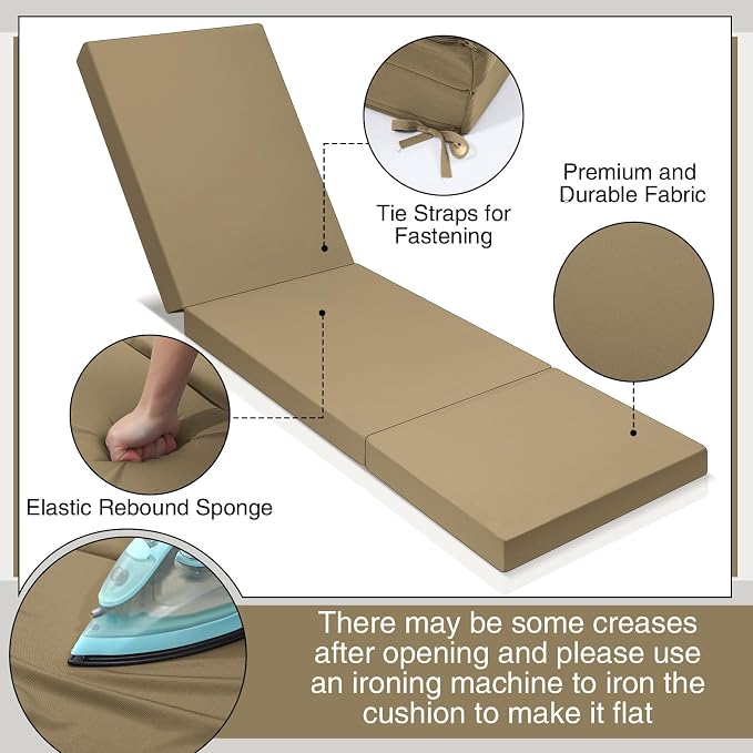 Pinkunn Chaise Lounge Cushion Waterproof Outdoor Lounge Chair Cushions 21 x 72 - Image 3