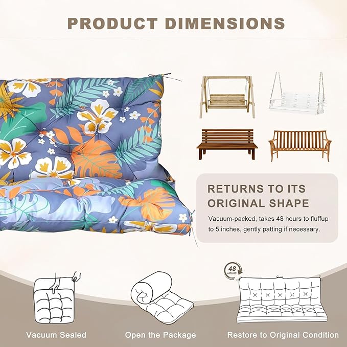 Porch Swing Cushion with Backrest, Waterproof Bench Cushion - Image 6