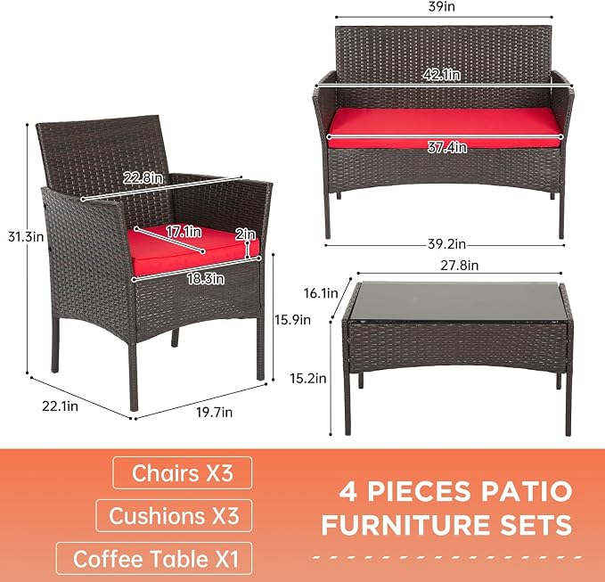 FDW Patio Furniture Set PE Rattan Patio Set Wicker Outdoor Furniture Bistro Set - Image 7