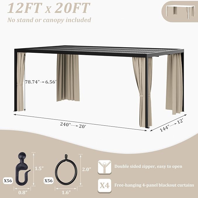 Gazebo Universal Replacement Privacy Curtain, 4-Panels Sidewall Curtains - Image 2