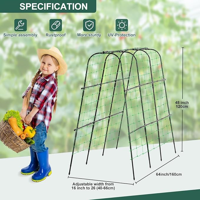 Garden Cucumber Trellis for Climbing Plants Outdoor, 65 x 48 inch U-Shaped - Image 5