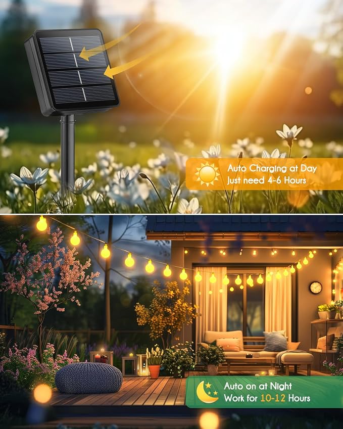 Brightown Solar String Lights Outdoor Waterproof, 19.6Ft 60 LED Globe Solar - Image 4
