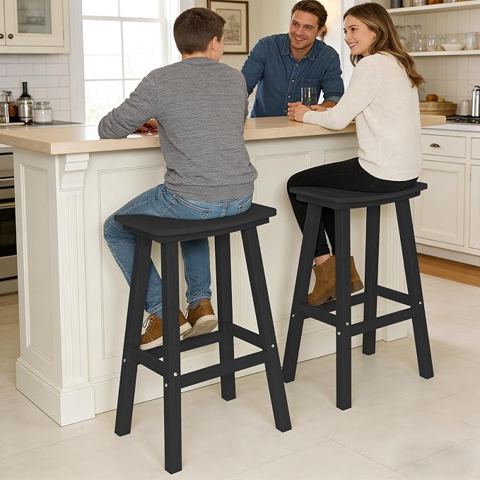 Outdoor Bar Stools Set of 2, 29 Inch All-Weather HDPE Bar Height Chairs - Image 2