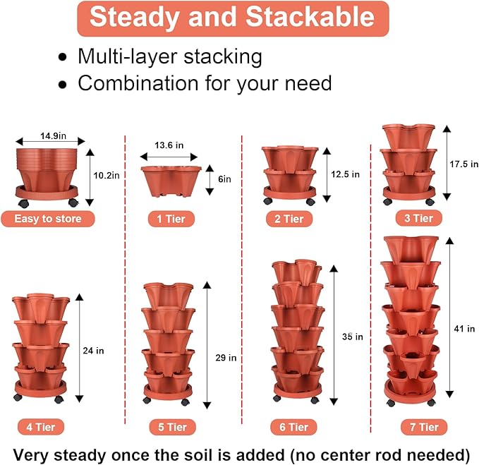 GameXcel Vertical Planter 7 Tier Stackable Planters Garden Planters Strawberry - Image 7