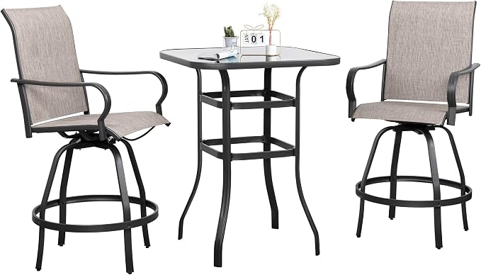 Shintenchi 3 Piece Patio Swivel Bar Stools Set, Outdoor Patio Bar Table and - Image 7
