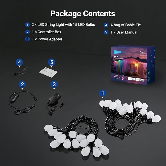 NEEWER 96ft Outdoor String Lights, App Control Smart AI RGBW Hanging Outside - Image 9