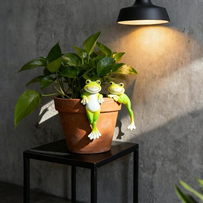 2PCS Frog Figurines Plant Garden Statue Ornament, Funny Plant Decoration - Image 3