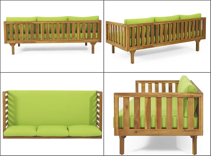 Merax Outdoor 3 Seater Daybed, Acacia Wood Day Bed Couch Sofa - Image 6