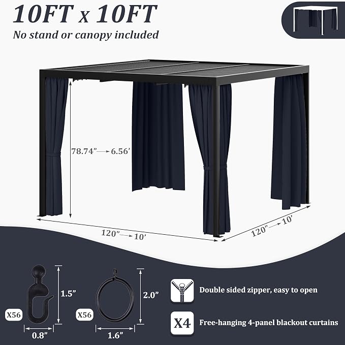 Gazebo Universal Replacement Privacy Curtain, 4-Panels Sidewall Curtains - Image 2