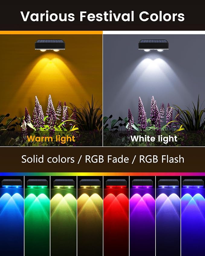 Solar Fence Lights Outdoor Waterproof, 80 Lumens Solar Lights - Image 3