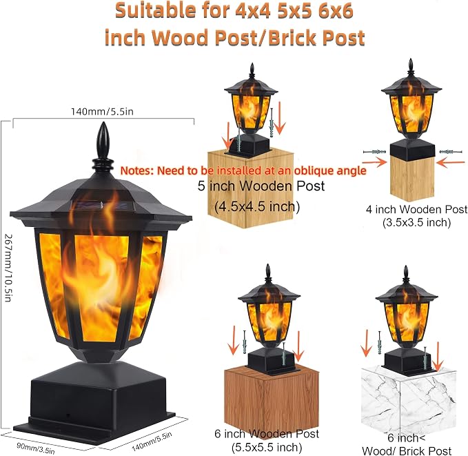 Dynaming Solar Flame Post Lights Outdoor, Solar Powered Lamps Fence Post Cap - Image 2