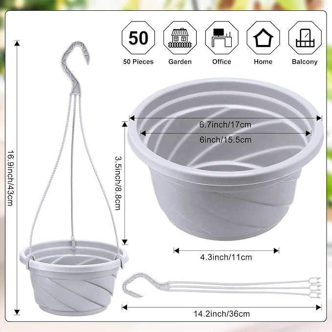 Tioncy 50 Pcs Plastic Hanging Planter Round Hanging Pot - Image 2