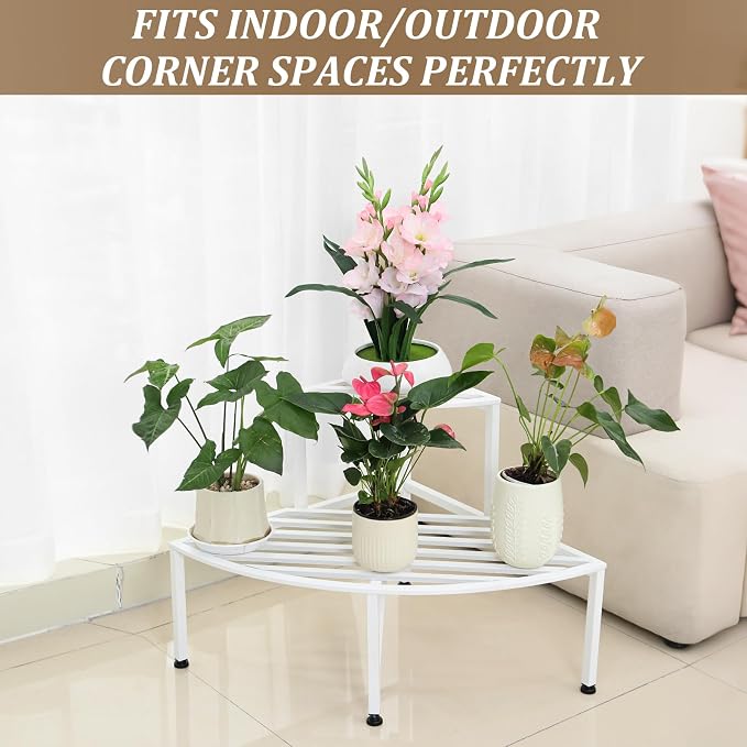 Corner Plant Stand Outdoor Metal, 2 Tier Heavy Duty Ladder Plant Shelf Indoor - Image 6