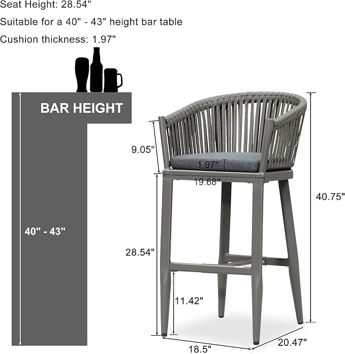 PURPLE LEAF Outdoor Bar Height Stools Set of 2 Patio Metal Modern Wicker Bar - Image 2