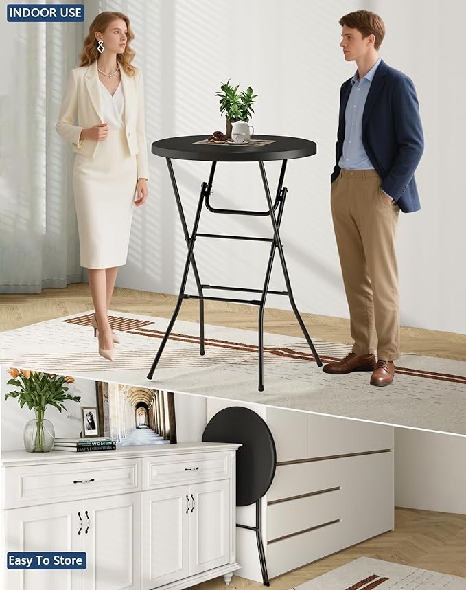 Round Folding Table, Portable Plastic Table w/Thick Table Top, Metal Frame - Image 6
