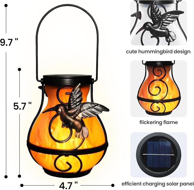 X-PREK 2 Pack Solar Lanterns Outdoor Waterproof Hummingbird Hanging Solar - Image 5