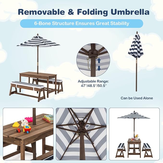 HONEY JOY Kids Picnic Table, Outdoor Wooden Table & Bench Set w/Removable - Image 3