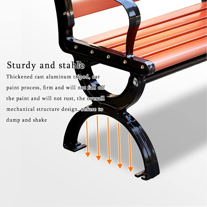Outdoor Benches Cast Aluminum Preservative Wood 67IN Patio Garden Bench Perfect - Image 6