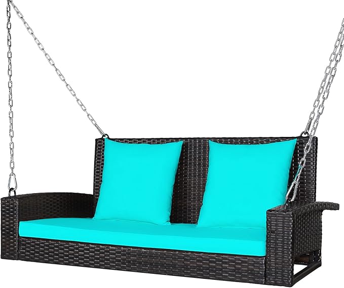 DORTALA Hanging Porch Swing, 2-Person Outdoor Wicker Swing Chair Bench by DORTALA