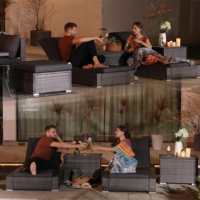 NICESOUL 20 Piece Extra Large Patio Furniture Set w/Fire Pit Table & Chaise - Image 9