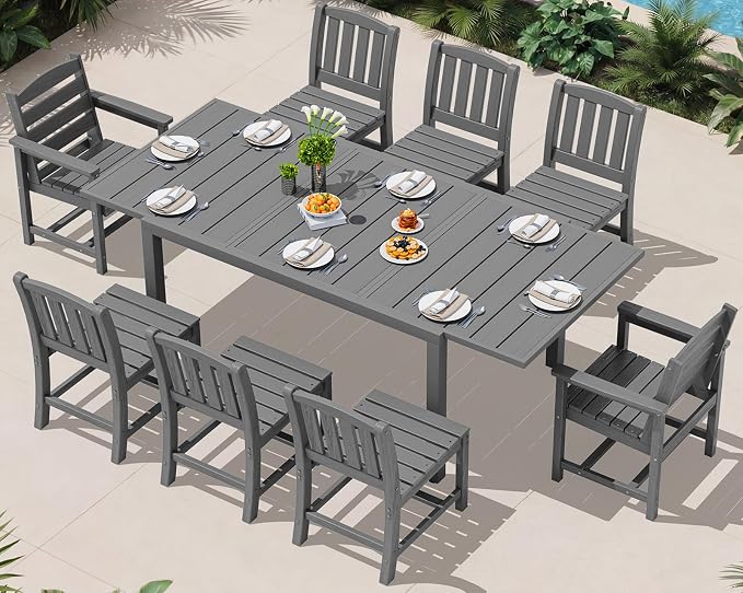 SERWALL 9-Piece Outdoor Dining Set, All Weather HDPE Outdoor Furniture Set by SERWALL