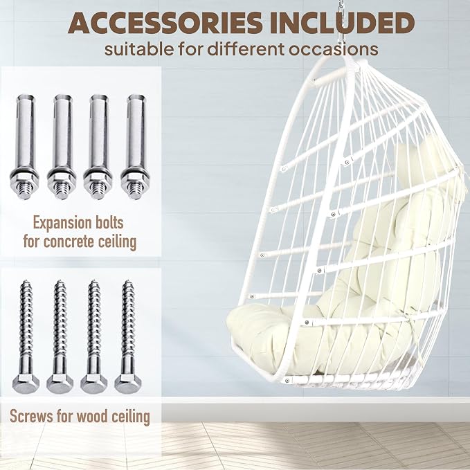 Chihee Egg Chair Foldable Wicker Rattan Hanging Swing Chairs Indoor Outdoor - Image 7