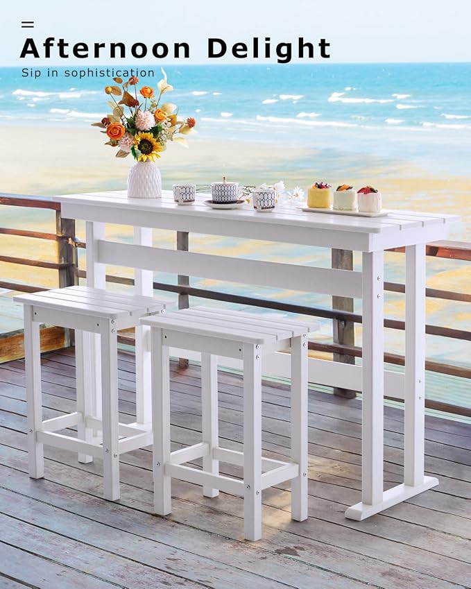3 Piece HDPE Outdoor Bar Height Table and Chairs Set of 2 Includes High Top - Image 3