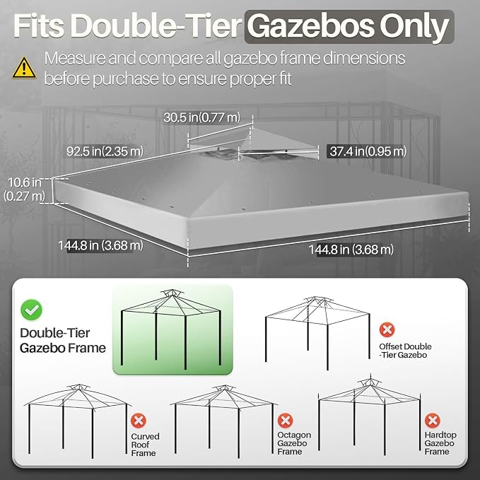 Flexzion Gazebo Cover Replacement Canopy Top 12x12 Ft - Image 4