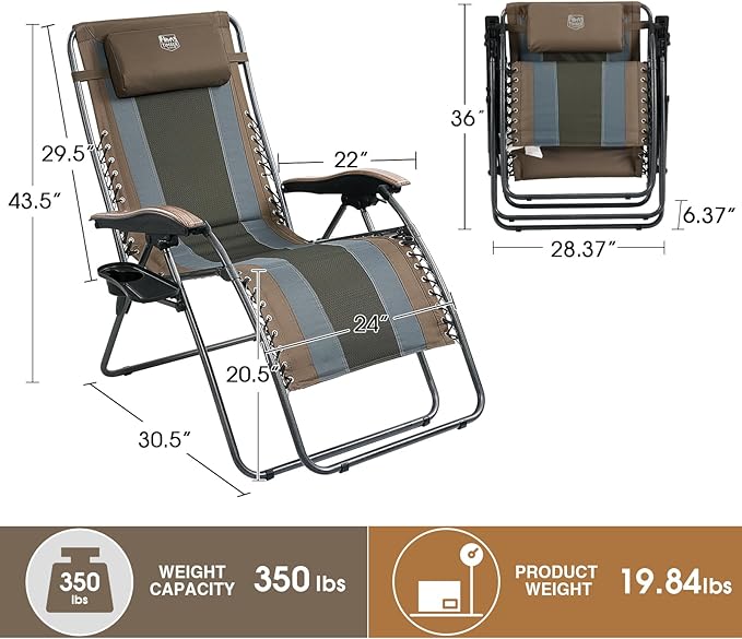 Timber Ridge Oversized Zero Gravity Chair, Padded Reclining Lounge Chair - Image 3