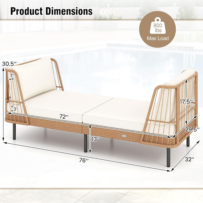 Tangkula Patio Rattan Daybed, Boho Outdoor Wicker Lounge Sofa - Image 5