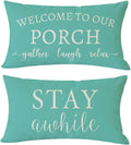 PANDICORN Welcome to Our Porch Stay Awhile Turquoise Farmhouse Outdoor Beach by PANDICORN