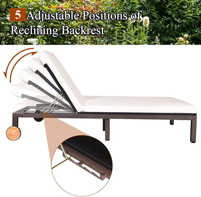 COSTWAY 2-Person Patio Rattan Lounge Chair Chaise Recliner Adjustable Cushion - Image 8
