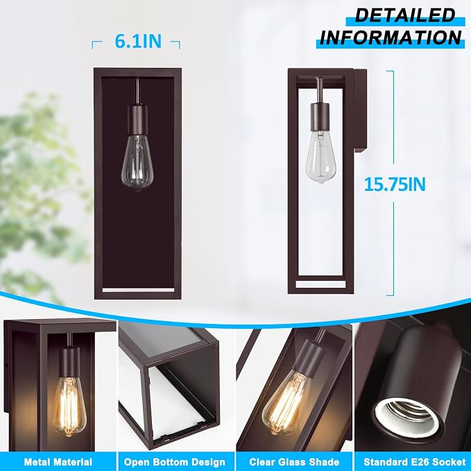 2-Pack Outdoor Wall Lanterns, 16” Exterior Waterproof Outdoor Lights - Image 3