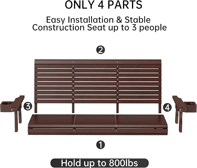 Wooden Outdoor Porch Swing, 3 Seater Front Porch Swing - Image 8