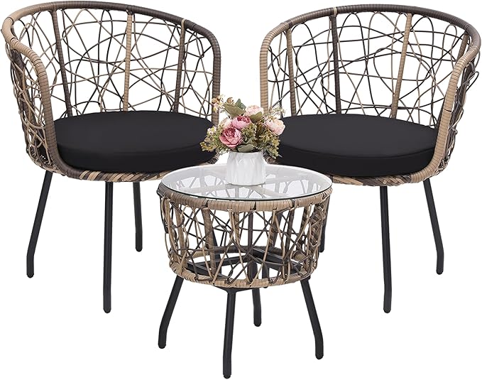 Kromax 3 Piece Bistro Set, Modern Outdoor Wicker Patio Furniture by KROMAX