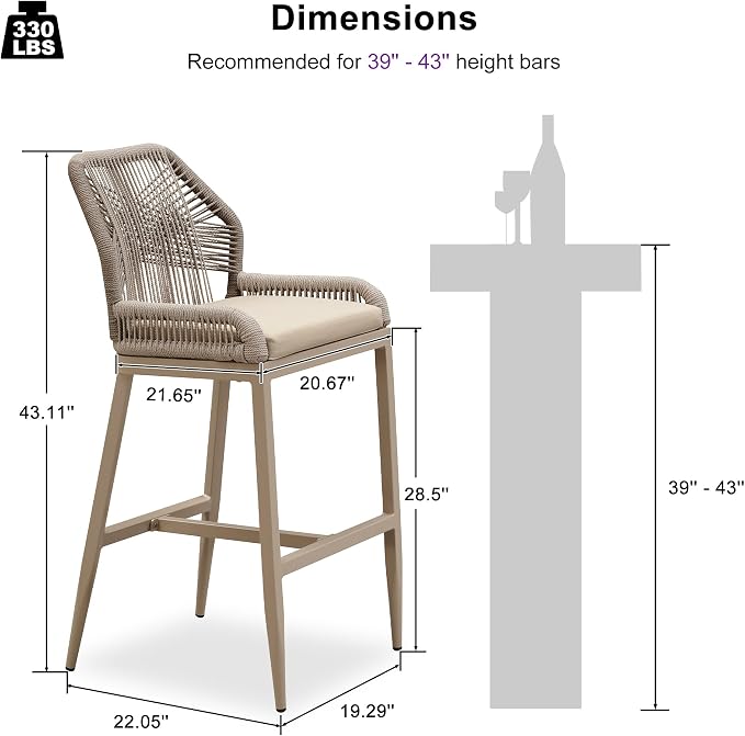 PURPLE LEAF Patio Bar Stools 28" H Set of 4 Handwoven Wicker Bar Height Stool - Image 2