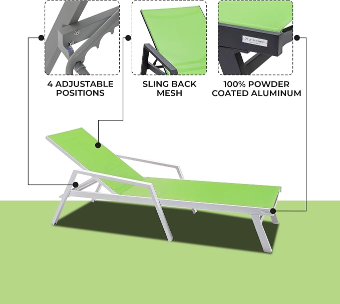 LeisureMod Marlin Patio Chaise Lounge Chair, Adjustable Outdoor White Aluminum - Image 4