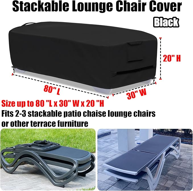 Stackable Chaise Lounge Covers for 2-3 Stackable Patio Lounge Chair, 600D - Image 2