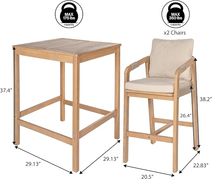 JONATHAN Y DNG2005A-3SET Porto Modern Coastal 3-Piece Acacia Wood Outdoor - Image 3