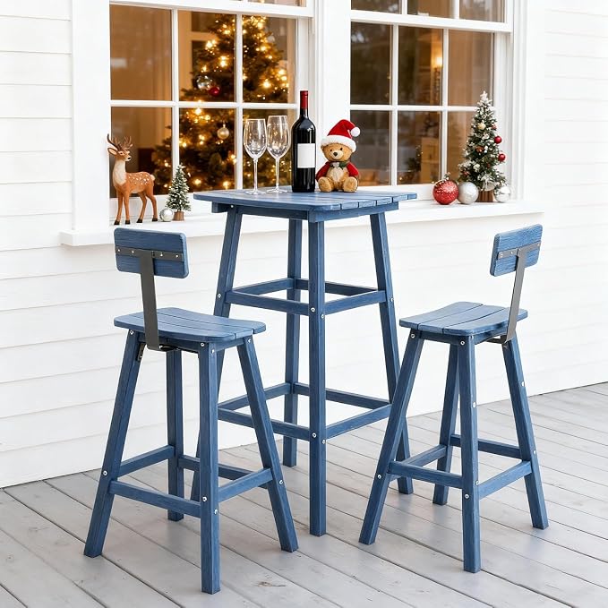 Bar Height Chairs Set of 2, HDPE Bar Height Outdoor Chairs, Weather Resistance - Image 7