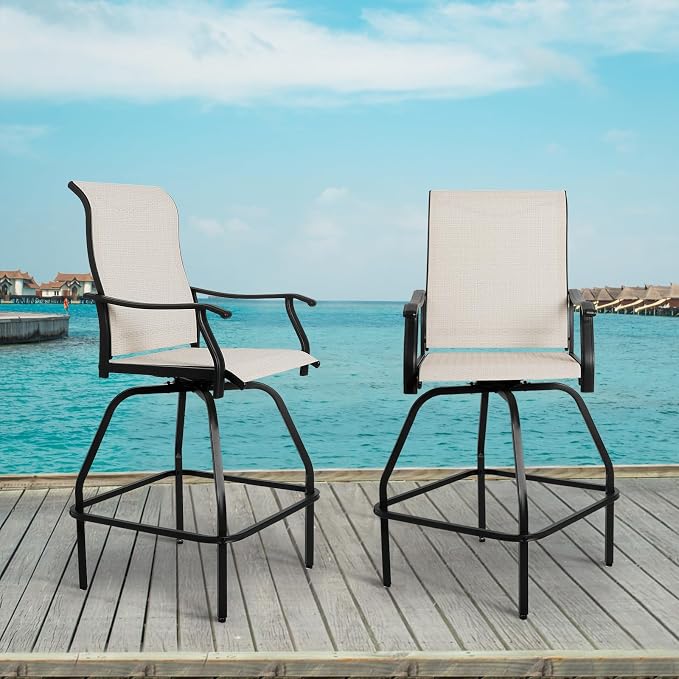 LEVELEVE Patio Bar Set 6pcs Swivel Bar Stools Outdoor Bistro Textilene - Image 8