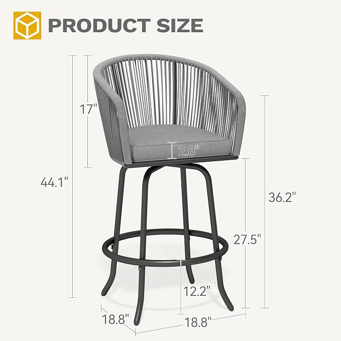 DWVO Outdoor Counter Height Bar Stools Set of 2, Patio Swivel Bar Chairs - Image 3