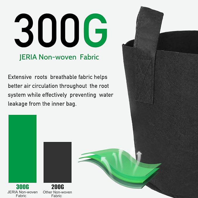 JERIA 12-Pack 2 Gallon Grow Bags, 300G Thickened Nonwoven Garden Pots, Heavy - Image 4