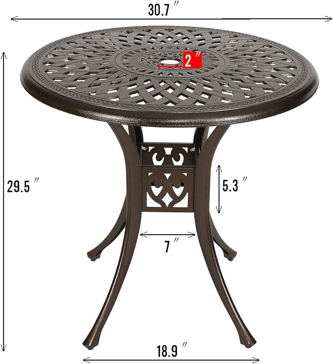 YUSING 31" Outdoor Dining Table, Patio Cast Aluminum Table, Furniture Set - Image 2