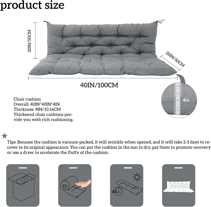 Outside Benches Cushion with Backrest, Thicken Waterproof Swing Cushions 2/3 - Image 5