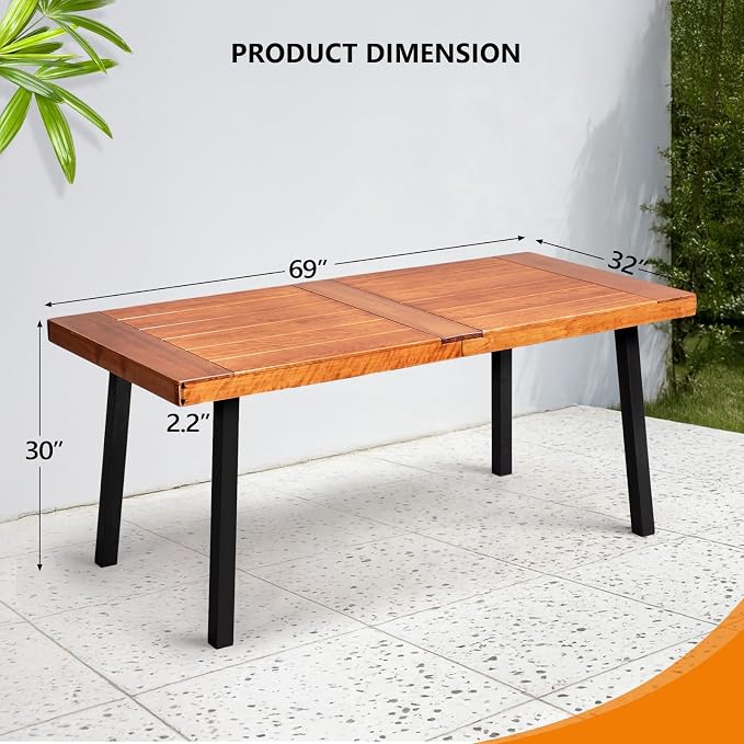 VINGLI 69 Inch Wood Dining Table - Image 3