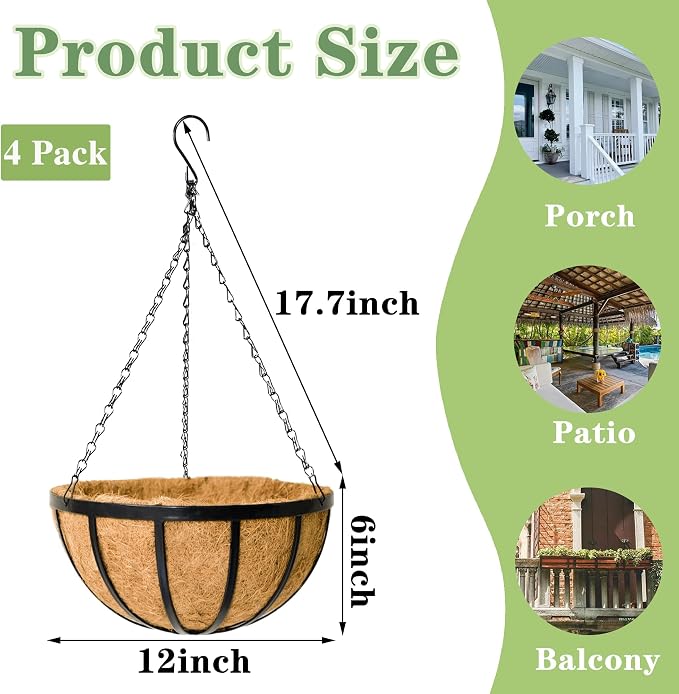 Black Flat Iron Metal Hanging Planter Basket - Image 5