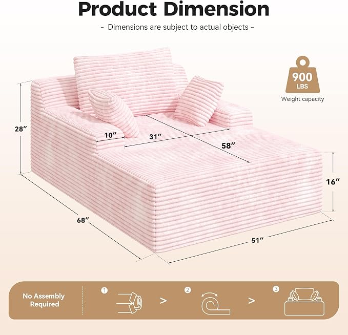 51'' Oversized Chaise Lounge Chair Indoor, Non-Assembly Deep Seat Sofa Bed - Image 2
