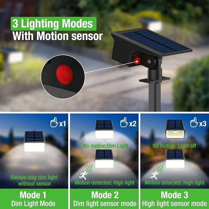 Nipify Solar Spot Lights Outdoor Motion Sensor, 3 Modes Solar Landscape - Image 2